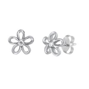Dainty Sterling Silver Flower Stud with CZ